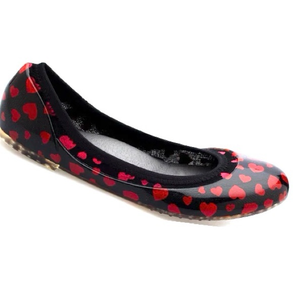 ja-vie hearts jelly flats shoes flexible casual black & red 9.5. NWOT - Picture 2 of 12